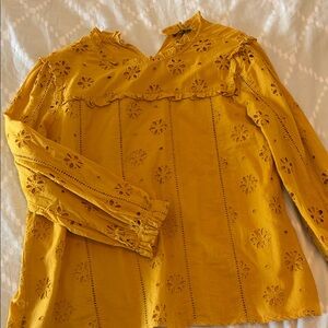 J. Crew Mustard Yellow Eyelet Ruffle Long-Sleeve Blouse